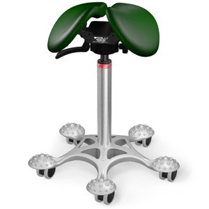 Sedlová stolička SALLI Swing Farba čalúnenia: Koža - borovicová zelená #98015, Výška postavy: Nízka (S) - do 150 cm, Konštrukcia: chrómová + masážna …